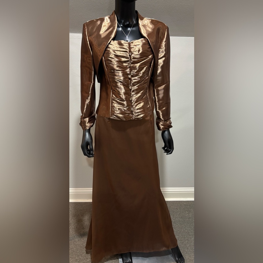 Gorgeous J. R. Nites by Caliendo bronze brown 3-piece Dress skirt suit sz 16